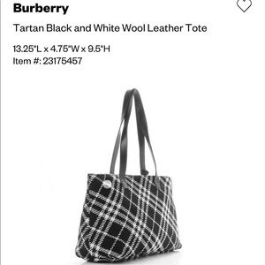 BURBERRY Wool Tartan Tote Bag Black White